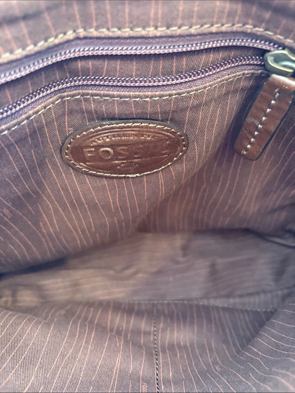 Men’s Vintage Fossil Brown Leather Messenger Crossbody Bag